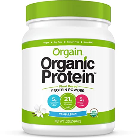 Orgain Organic Plant Based Protein Powder, Vanilla Bean - Vegan, Low Net Carbs, Non Dairy, Gluten Free, Lactose Free, No Sugar Added, Soy Free, Kosher, Non-GMO, 1.02 Pound (Packaging May Vary)