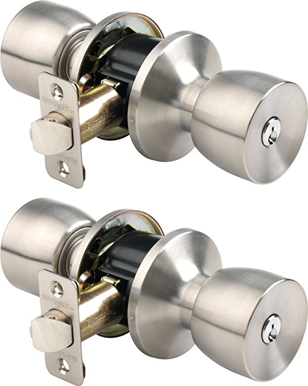 Brinks 2703-130 Stainless Steel Bell Style Keyed Entry Door Knob, 2-Pack