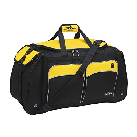 28" Adventure by Travelers Club Luggage Multi-Pocket Weekender Duffel with Adjustable & Detachable Shoulder Strap, Mesh Water Pocket, and Spacious Packing Compartment, Yellow and Black Color Option