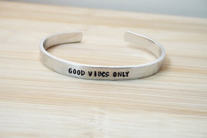 Good Vibes Only Hand Stamped Cuff Bracelet