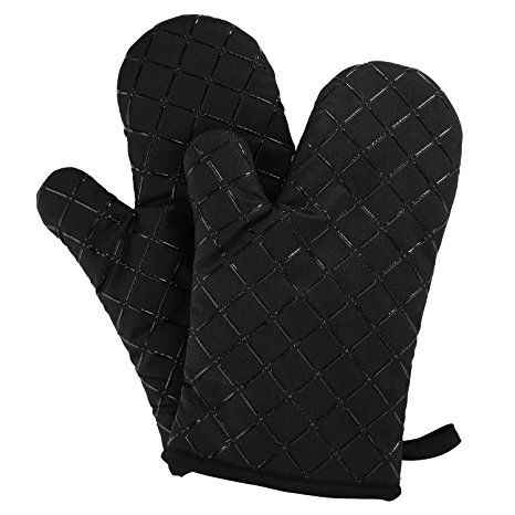 Aicok Oven Gloves Non-Slip Kitchen Oven Mitts Heat Resistant Cooking Gloves for Cooking, Baking, Barbecue Potholder, Black, 1 Pair