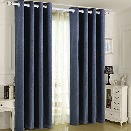 Balichun Linen Finishing Window Curtains 2-Piece Blackout Grommet Room Curtains Panels Solid Color Drapes(52 x 63,Navy - Linen finishing)