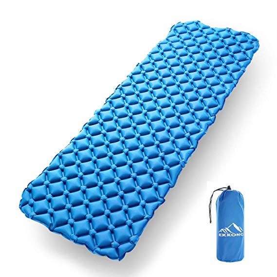 EKKONG Inflatable Sleeping Pad, Ultralight Sleeping Mat, Lightweight Small Packing Airbed for Camping, Outdoor, Travel, Hiking, Beach