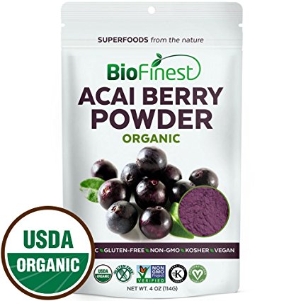 Biofinest Acai Berry Juice Powder - 100% Pure Freeze-Dried Antioxidant Superfood - USDA Certified Organic Kosher Vegan Raw Non-GMO - Cleanse Digestion Weight Loss - For Smoothie Beverage Blend (4 oz)