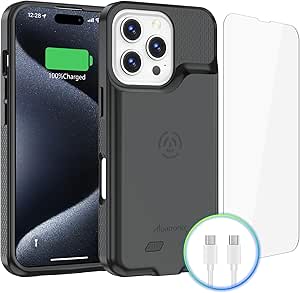 Alpatronix Battery Case for iPhone 16 Pro, Portable Strong Slim Protective Extended Charger Cover, 15W Fast Charging, High Capacity with Wireless Charging Case (BX16Pro) Black