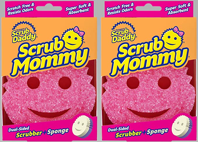 Scrub Daddy- Scrub Mommy - Dual Sided Sponge & Scrubber, Soft in Warm Water, Firm in Cold, FlexTexture, Deep Cleaning, Dishwasher Safe, Multipurpose, Scratch Free, Odor Resistant, Ergonomic (2 Count)