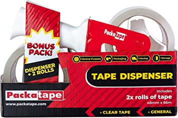Packatape | Packing Tape Gun   2 Rolls Clear Parcel Tape 48mm x 66m | Parcel Tape Dispenser with Cutter as Tape Gun for Packing, Packaging Tape   Packing Tape Dispenser, Tape Dispenser Gun, Taping Gun