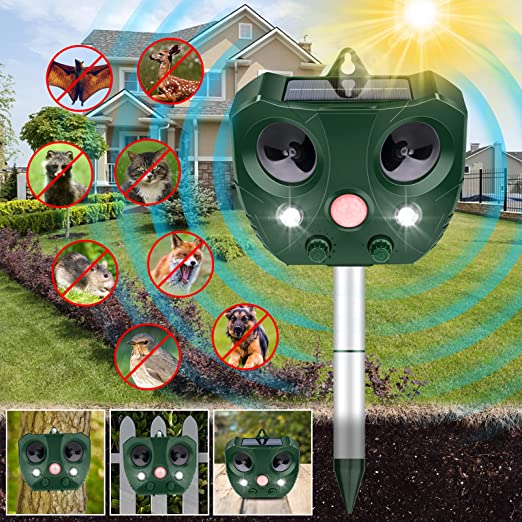 Animal Repeller Ultrasonic,Ultrasonic Pest Repeller,Solar Outdoor Animal Repeller with Motion Sensor and Flashing Lights,Animal Deterrent Devices outdoor,Squirrel Repellent Ultrasonic Solar for Garden