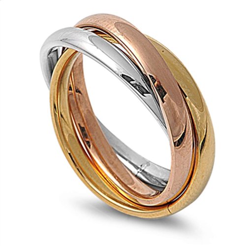 STR-0002 High Polished Stainless Steel Triple Multi Color Band Ring Size 3-12; Comes with Free Gift Box