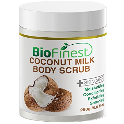 Biofinest Coconut Milk Body Scrub - with Dead Sea Salt, Almond Oil, Vitamin E- Best For Dry Skin/ Cellulite/ Stretch Marks/ Eczema / Acne (250g)