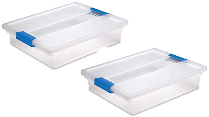 STERILITE Large Clip Box, Clear with Blue Aquarium Latches, 2 Pack