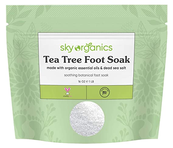 Tea Tree Foot Soak Salts by Sky Organics (16 oz) Essential Oil Foot Soak with Epsom Salt Lavender Peppermint Essential Oil Soothing Botanical Foot Soak for Foot Bath Made in USA Vegan and Cruelty-free
