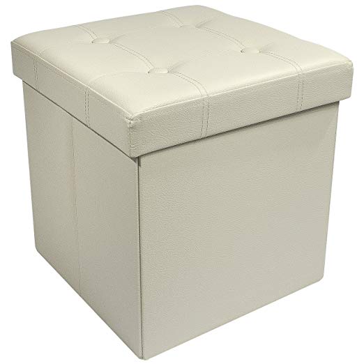 Sorbus Storage Ottoman – Collapsible/Folding Cube Ottoman with Cover–Perfect Hassock, Foot Stool, Seat, Coffee Table, Storage Chest, and more–Contemporary Faux leather (Beige)