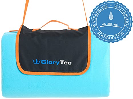 Glorytec Picnic Blanket XXL 200 x 200 Centimeter - Fluffy Picnic Camping Rug Made of Fleece Waterproof, Heat-Insulated and Dirt-Repellent Underside - Extra Light and Foldable with Carrying Strap