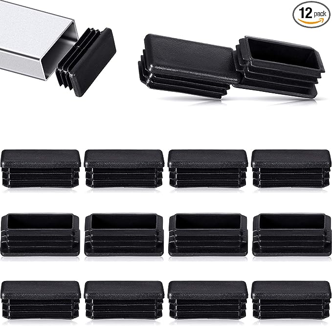 1 x 2 Inch Rectangle Plastic Plugs Tubing End Caps Black Plastic Rectangle Plugs Tubing Post End Cap for Rectangle Tubing Chair Glide Inserts (12)