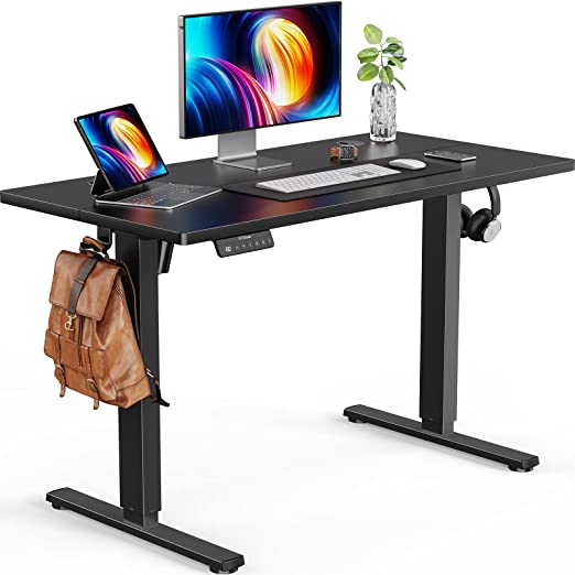 ErGear Electric Standing Desk, Height Adjustable Sit Stand up Desk with Wheels, Memory Computer Workstation Table with Splice Board for Home Office, 48 x 24 Inches, Black