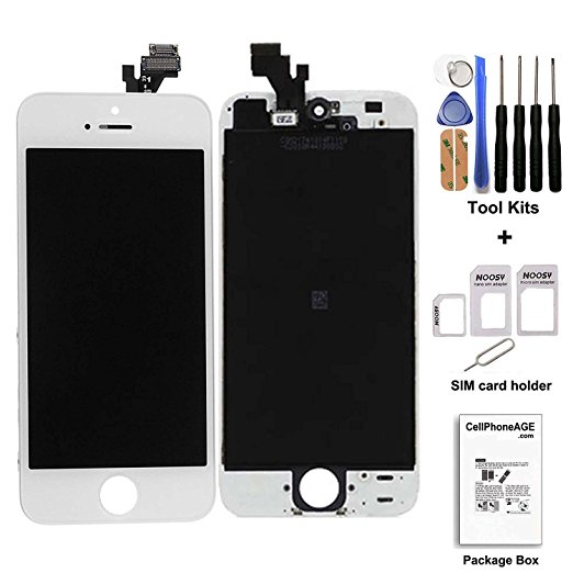 cellphoneage® [Prime] For iPhone 5 5G Full Set LCD Touch Screen Replacement With Frame Kit Digitizer Assembly Display Touch Panel White   Free Repair Tool Kits   Free Gift