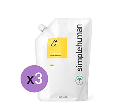 simplehuman Liquid Dish Soap Refill Pouch, Lemon (3 Pack)