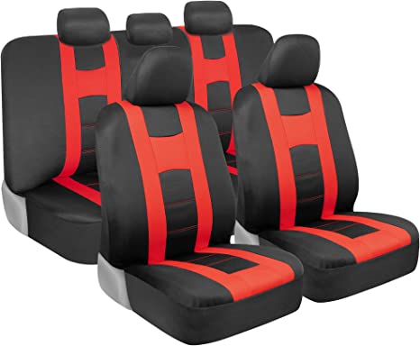 carXS Forza Red Car Seat Covers Full Set, Two-Tone Front Seat Covers with Matching Back Seat Cover for Cars, PolyCloth Protectors with Split Bench Design, Automotive Interior Covers