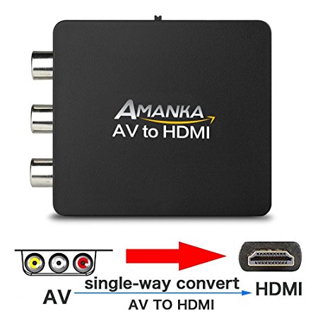 Amanka RCA Composite CVBS AV to HDMI Video Audio Converter Adapter Mini Box Support 1080P for TV/PC/PS3/Blue-Ray DVD,Black