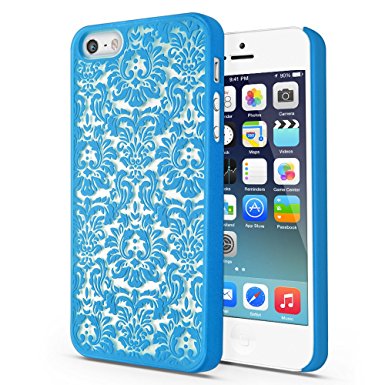 TNP iPhone SE / 5S / 5 Case (Damask Blue) - Ultra Slim Fit Rubber Coating Hard Plastic Protective Back Carrying Case Cover Skin for Apple iPhone SE and iPhone 5 / 5s