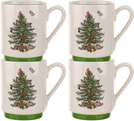 Spode Christmas Tree Stacking Mugs,Set of 4