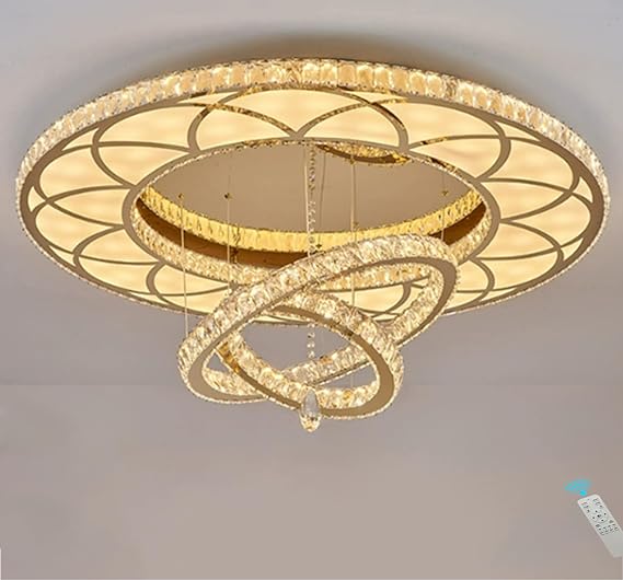 Gold Crystal Chandelier 32" LED Crystal Ceiling Light 3 Layers Flush Mount Ceiling Light Modern Chandelier Lighting for Living Room