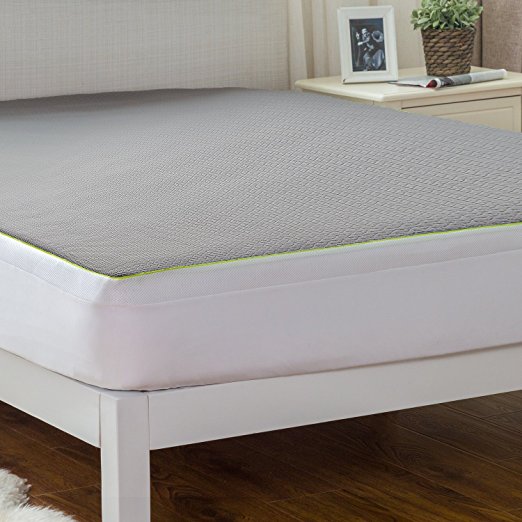 Mattress Protector Twin Size Waterproof Hypoallergenic - Vinyl Free - Grey Mattress Cover Air Mesh Fabric with Stretch Skirt by Bedsure