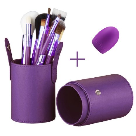 LKE® Professional 12 pcs Makeup Brush Set Cosmetic Make Up brushes Set With PU Storage bucket & Hand Cleaning Glove(Purple)