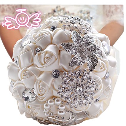 Pavian Advanced Customization Romantic Wedding Bride Holding Bouquet Roses Diamond Pearl Ribbon