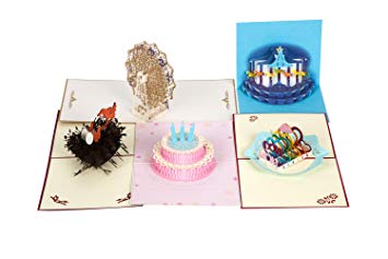 Miniwings Happy Birthday Cards Greeting Cards Special Gift Cards Handmade Premium 3D Pop Up Papercraft Creative Colorful Cards Set of 5-Assortment Pack (Pack C)