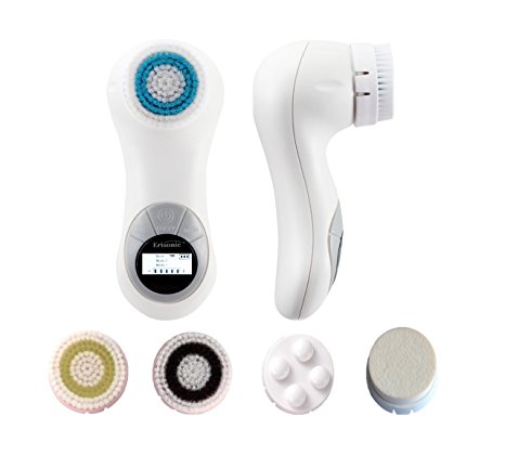 Cleanser System Colors Selection 2 Sonic Ski Skin Care Home Cleansing device, Erisonic Water-proof FACIAL CLEAN AND MASSAGE 3 Modes, 5 Level Intensity, 5 Brush Heads, Rechargeable Water Resistant Professional Skin Care Face and Body Brush System Ultra Clean Brush 5-in-1 SPA Cleansing System with LCD Screen, white Color