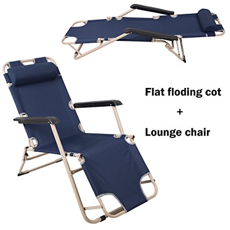 Lucky Tree Portable Chaise Lounge Chair Flat Folding Outdoor Recliner Chair for Camping Beach Pool