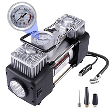 RUGCEL Winch Dual Cylinder Air Compressor Pump, Heavy Duty Portable Air Pump, Auto 12V Tire Inflator for Car, Truck, RV, Bicycle and Other Inflatables