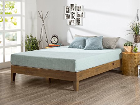 Zinus 12 Inch Deluxe Wood Platform Bed / No Boxspring Needed / Wood Slat Support / Rustic Pine Finish, Queen