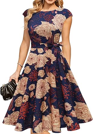 DRESSTELLS Cocktail Dress, Formal Wedding Guest Dresses for Women 2024 Summer Vintage Party Dress Homecoming&Prom