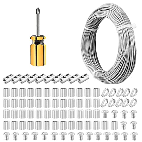 Abimars Wire Rope 2mm, 50m Stainless Steel Wire Rope Cable Aircraft Cable with Aluminum Crimping Loop,304 Vinyl Coated Hanging Wire,7x7 Strand Core for Picture Hanging,Clothes Line, Fishing
