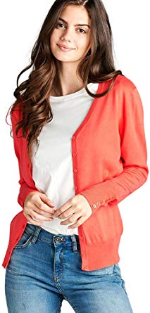 ToBeInStyle Women's Long Sleeve Button Detail Classic V-Neck Cardigan Sweater