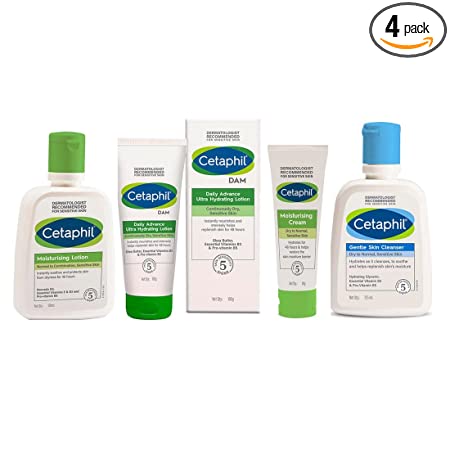 Cetaphil Moisturising Lotion 100ml, DAM 100g, Moisturising Cream 80g and Gentle Skin Cleanser 125 ml Combo