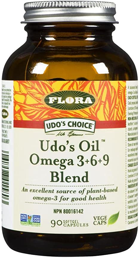 Flora - Udo's Oil® Omega 3 6 9 Blend 1000 mg, Made with Organic Flax, Sesame & Sunflower Seed Oils, Plant-Based Vegan Omega Fatty Acids, Based on Ideal 2:1:1 Ratio, 90 Softgel Vegetarian Capsules