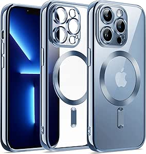 JETech Soft Clear Case for iPhone 13 Pro Max 6.7-Inch, Camera Lens Full Protection, Compatible with MagSafe Wireless Charging, Shockproof Electroplated TPU Phone Cover (Blue)