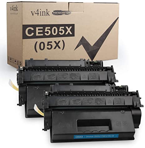 V4INK 2PK Compatible Toner Cartridge Replacement for HP 05X CE505X Black Ink High Yield for use in HP Laserjet P2055dn P2055 P2055D P2055X, Pro 400 Pro 400 M401n M401dne M401dw MFP M425dn Printer
