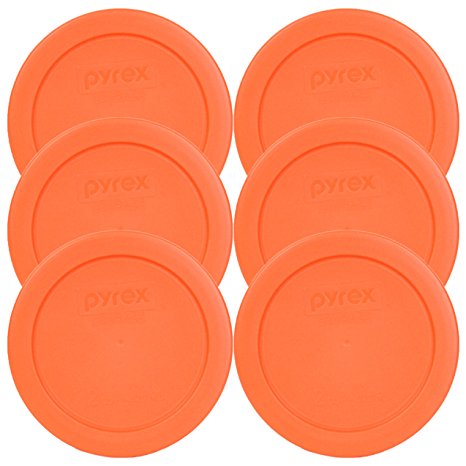 Pyrex Orange 2 Cup Round Storage Cover #7200-PC for Glass Bowls (6 Pack)