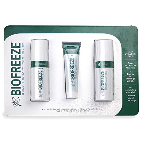 BIOFREEZE Cold Therapy Pain Relief (Two 3 Oz Roll-Ons & 1 oz Gel Tube)