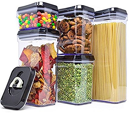 Royal Air-Tight Food Storage Container Set - 5-Piece Set - Durable Plastic - BPA Free - Clear with Black Lids