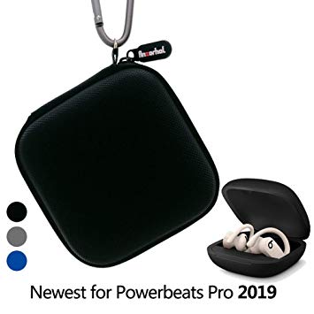 Portable Carrying case for Powerbeats Pro 2019, Full Body Protection case with Anti-Lost & Shockproof, Carabiner with Wrist Strap,The Newest Design for Powerbeats Pro 2019 (Black) [No Headphones]