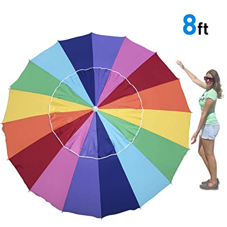 EasyGO Rainbow Beach Umbrella - Portable Wind Beach Umbrella – Folding Beach Umbrella Set with Screw Anchor and Carrying Bag