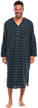 Alexander Del Rossa Men's Lightweight Flannel Sleep Shirt, Long Henley Nightshirt Pajamas