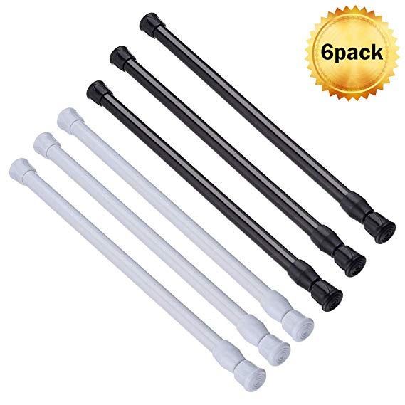 AIZESI Tension Rods,Spring Curtain Rods Window Rods for Kitchen Window Bathroom (16 to 28inch-4 White 2 Black)