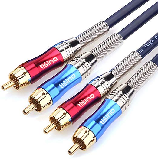 TISINO 2 RCA Male to 2 RCA Male Stereo Audio Cable Interconnect Cord, 24K Gold Plated, Double-Shielded, Copper Core - 6.6FT/2 Meters